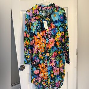 NWT JOHNNY WAS SMALL WILD BLOOM Vibrant Multicolor Floral Button-Front Dress